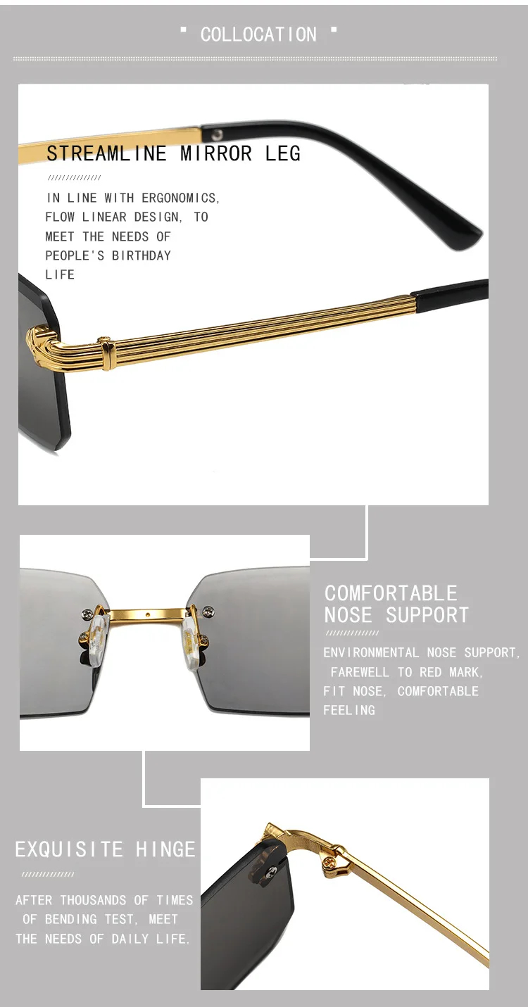 Damen Metallrahmenlose Sonnenbrille Hochwertige Luxusmarke Klassische Casual Sonnenbrille Unisex Outdoor Sport Rechteckige Schattierung Herren – Detail 18