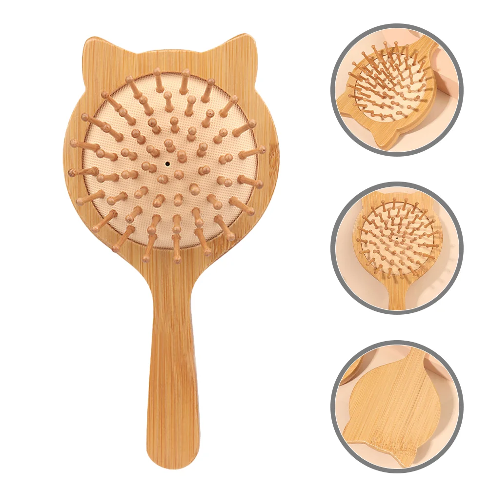 Bamboo Hair Brush Natural Bamboo Comb Hair Detangling Brush Cat Shape Small Travel Hair Brush Wooden Massage Hair Comb For Women