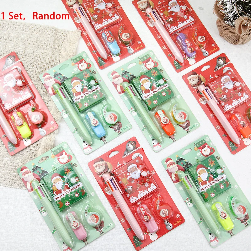 1Set Fashion Christmas Stationery Set Kids Cartoon 6 Color Gel Pen Notebook Student Stationery School Supplies Holiday Gifts