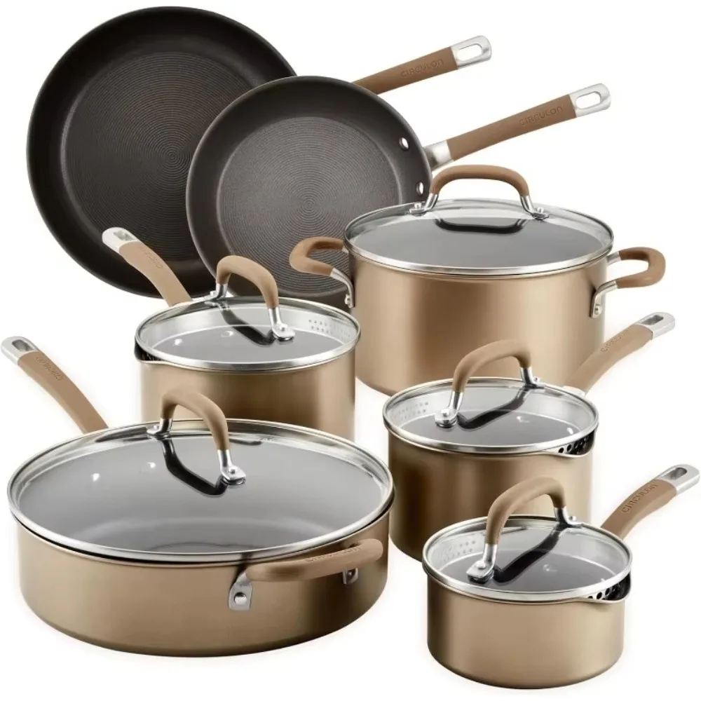 

Professional Hard Anodized Nonstick Cookware Induction Pots and Pans Set, 12 Piece, Bronze