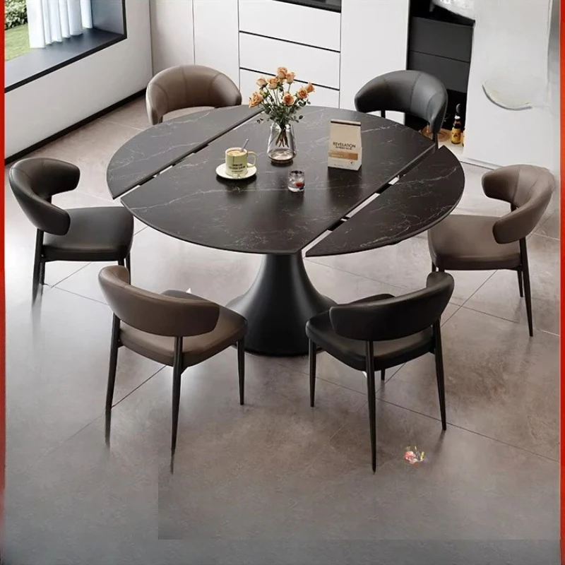 

Вращающийся раздвижной обеденный стол из каменной плиты, итальянский минималистичный ретро-дизайн, легкая роскошь, для небольшой квартиры