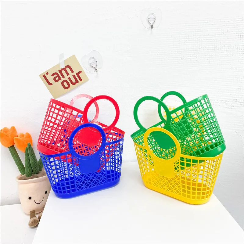 

Simple Casual Baby Girls Tote Shopping HandBags Boys Kids Hollow Out Basket Shoulder Bag Portable Cute Children's Beach Handbag