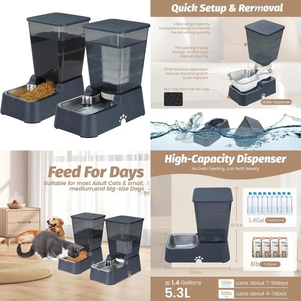 

Automatic 5.4L/1.4Gal Pet Waterer, Automatic Dog Water Dispenser Gravity Stainless Steel Water Feeder, Large Capacity Feeding Bo
