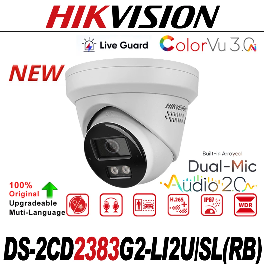Hikvision DS-2CD2383G2-LI2U/SL(RB) 8MP Acusense ضوء إحترافي تحذير مسموع الذكية الهجين ضوء ثابت برج POE كاميرا شبكة مراقبة #1