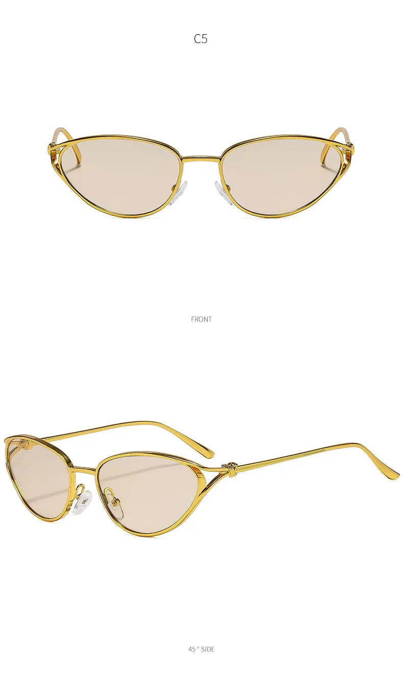 SHAUNA Modische Metall-Sonnenbrille für Damen, Katzenaugen-Design, beliebt, hellgraue Gläser, UV400 – Detail 10