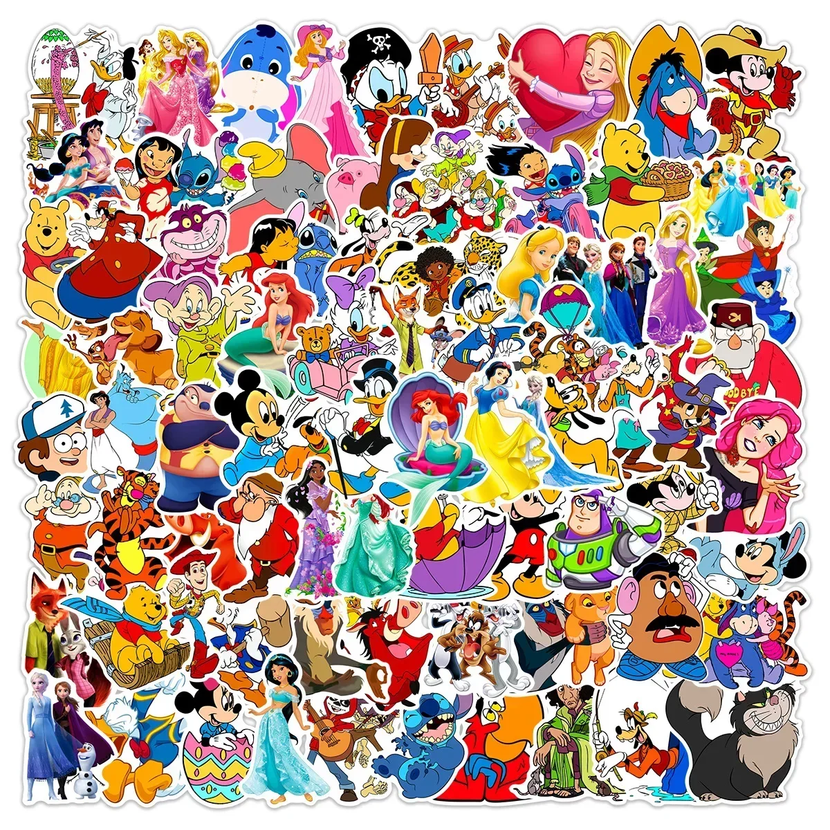 100pcs Non-repeating Cute Cartoon Disney Characters Collection Graffiti Waterproof Stickers