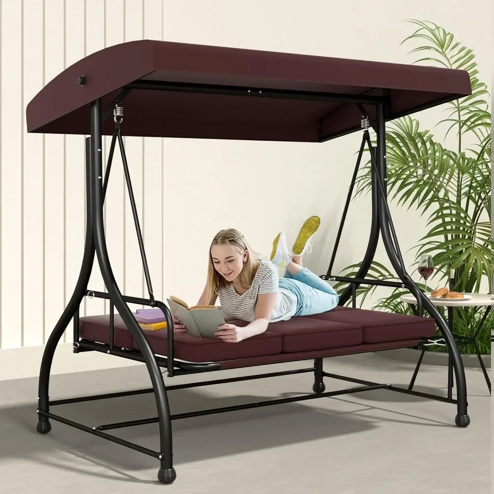 

3 Seater Outdoor Patio Swing Glider with Adjustable Canopy and Removable Cushions\All Weather Porch Swing Chair