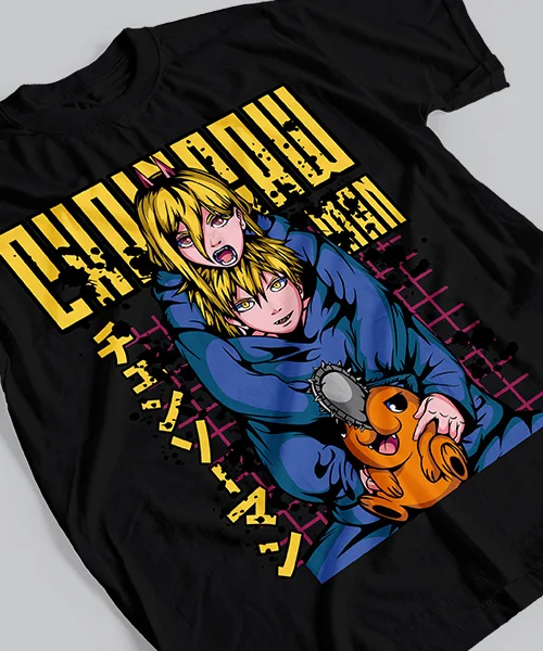 T-shirt for Anime Chainsaw Man Trio Power Denji y Pochita