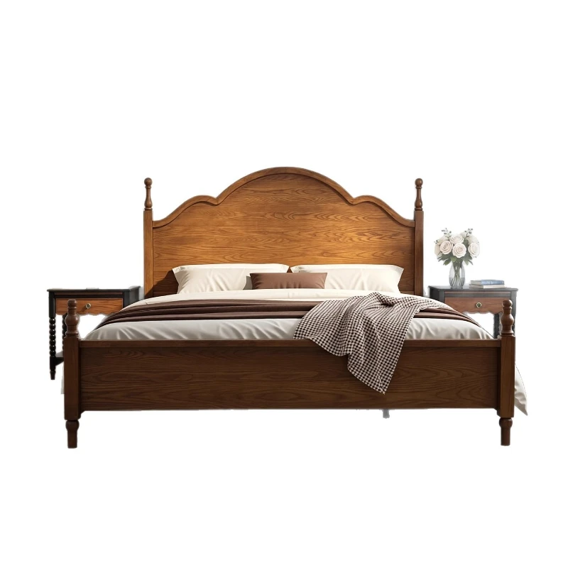 

Medieval ash wood solid wood bed master bedroom double American bedroom