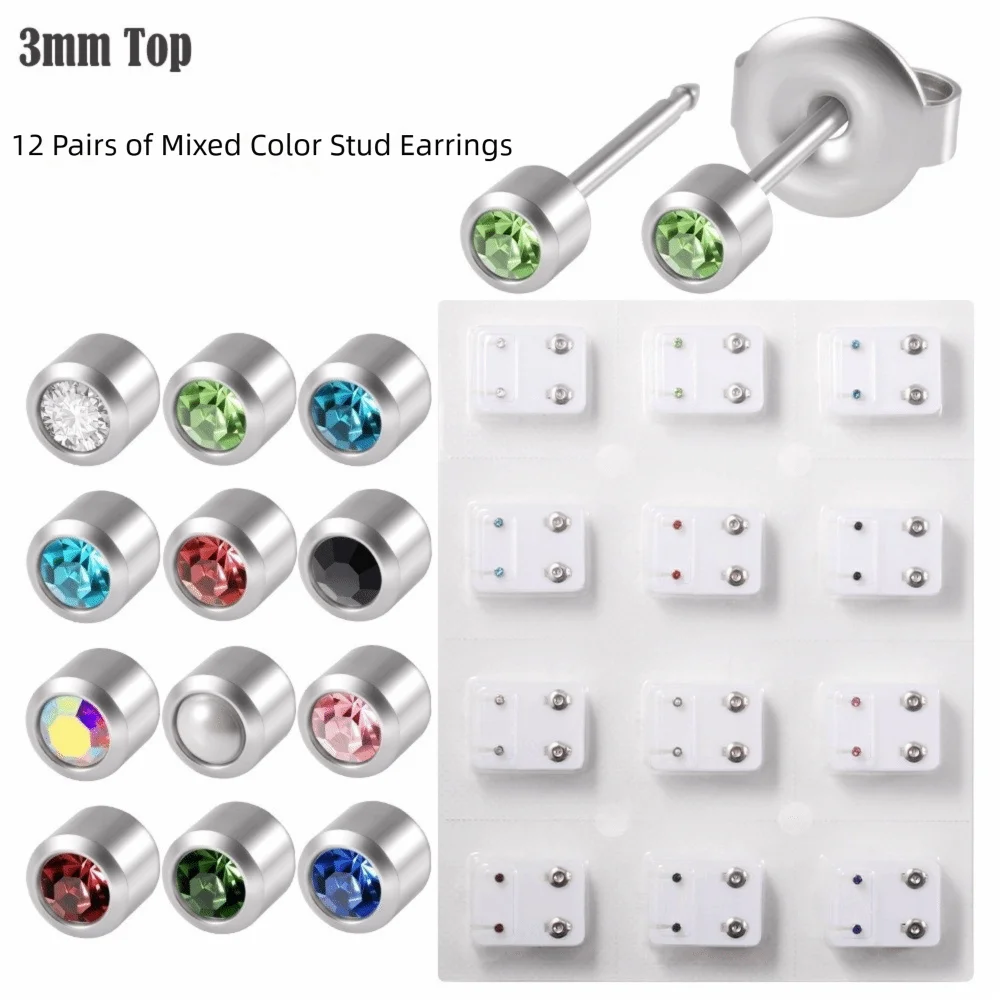 3mm/4mm TOP Ear Piercing Tool Kit Stainless Steel Stars Rhinestone Stud Earrings Minimalist Rhinestone Inlay Ear Piercing Tool
