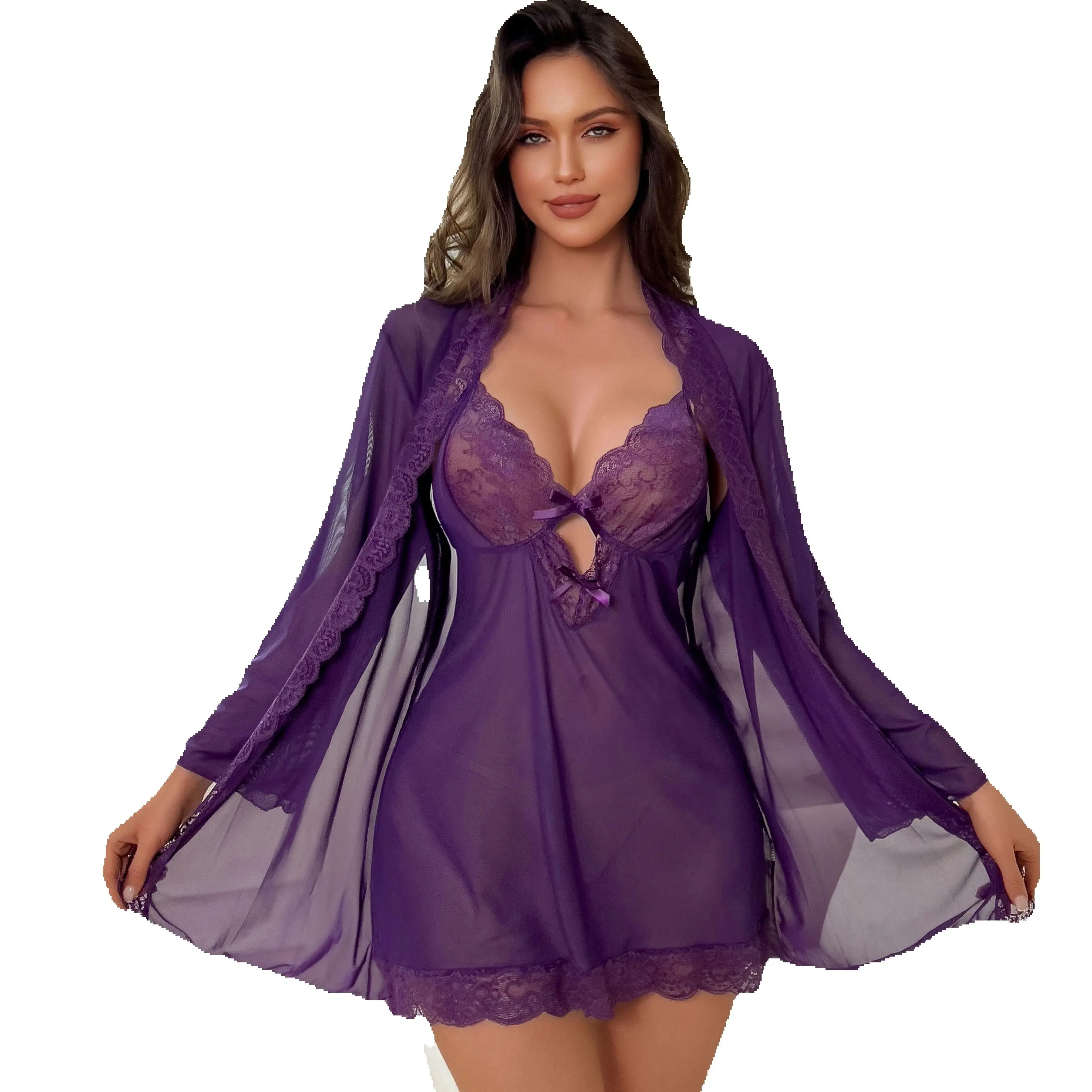 Kimono Sheer Floral - Set Lingerie Sexy da Donna: Camicia
