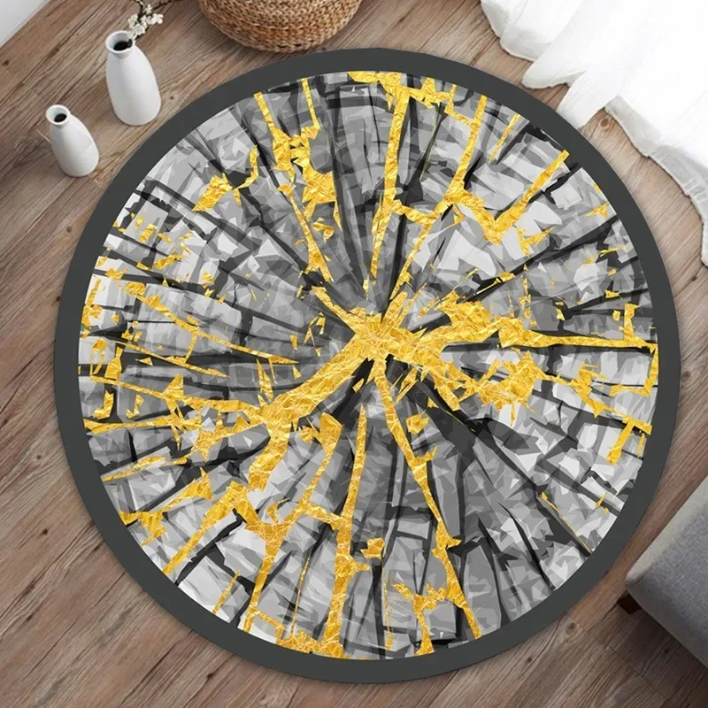

Круглый ковер с геометрическим принтом — мягкий напольный коврик золотого цвета для гостиной и спальни, современный стильный домашний декор