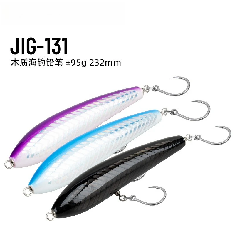 

1pcs New 23cm Wooden Floating Pencil Bait 100g Sea Fishing Boat Fishing Wooden Bait Golden Spear GT Wood Lure Lures Tuna Bait