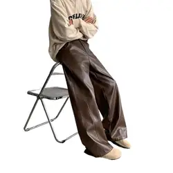 PU Leather Pants Men 2025 Spring Men's Punk American Fashion Hip Hip Men Wide-leg Mopping Trousers Windproof Dark Brown/Black
