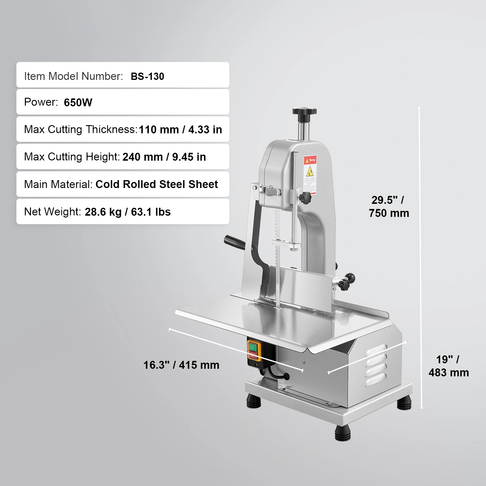 SucceBuy Commerciële Elektrische Vlees Lintzaag 650W 1800W Rvs Aanrecht Botzaagmachine Bevroren Vis Cutter voor Varkensvlees