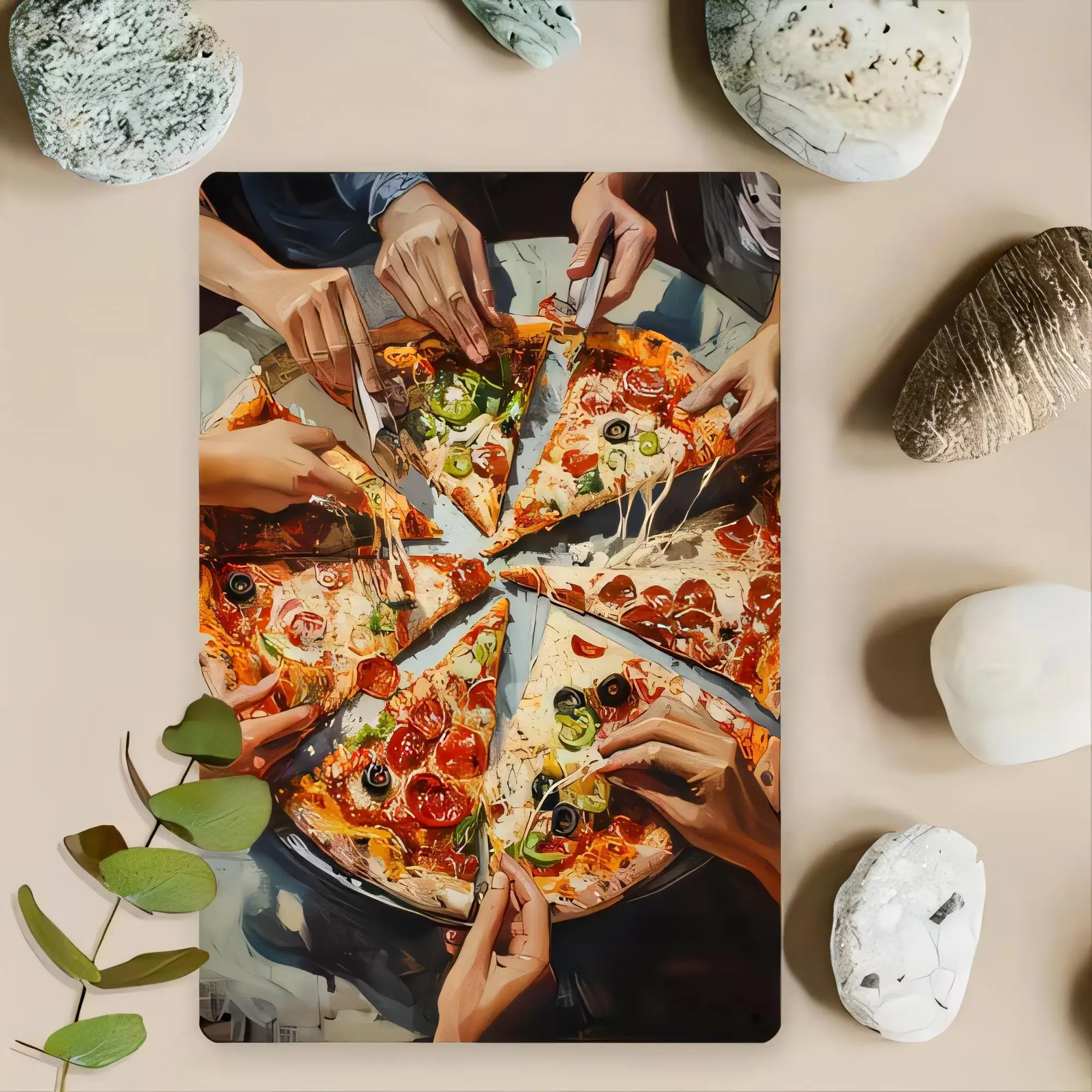 Tin Sign Pizza Party Friends Collage Metal Wall Art Poster Vintage Rustic Kitchen Restaurant Decor   Funny Food Theme Plaque for
