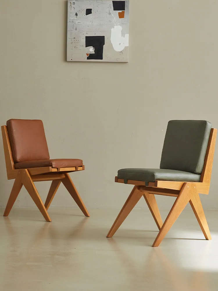 

Teak, armless, dining chair, wabi sabi, solid wood, leather art, backrest.