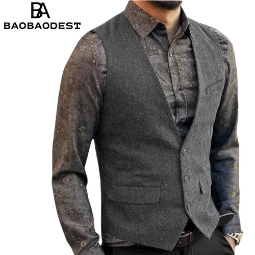 Chaleco de lana ajustado para hombre: chaleco de traje de tweed en espiga para boda, padrino y negocios |   Estilo vintage, personalizado a medida, P