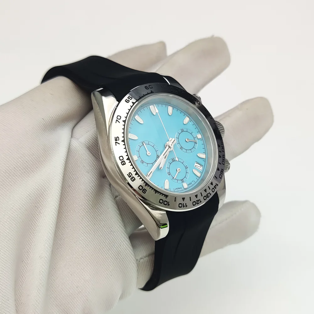 ساعة كوارتز للرجال متعددة الوظائف ، حركة Vk63 ، حافظة من الستانلس ستيل ، حزام مطاطي ، حافظة 39 مللي متر ، مضيئة ، ساعة مقاومة للماء