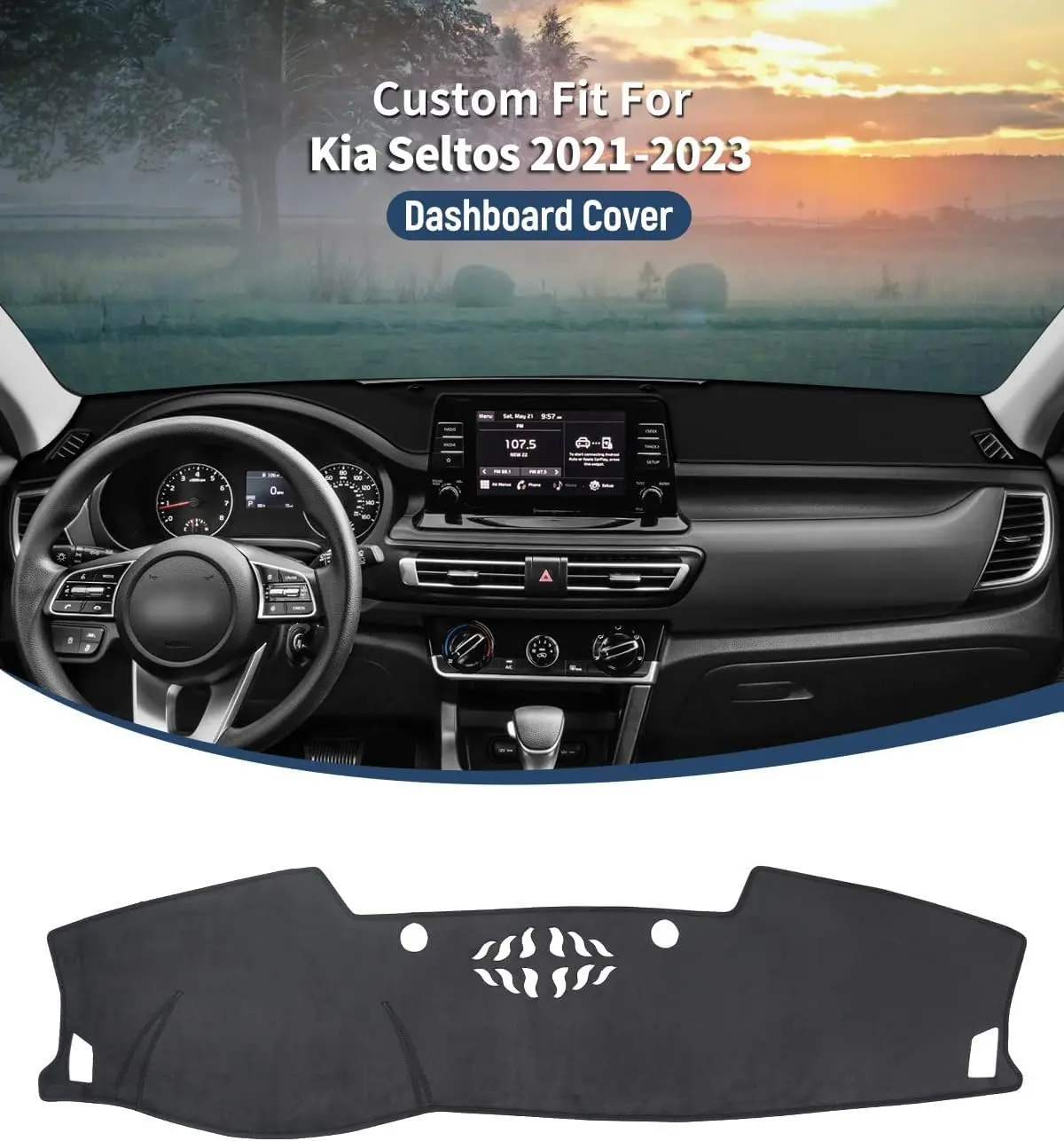 Dash Cover for Kia Seltos SUV 2021-2023 Accessories-Black Flannel Dashboard Cover Mat-Car Dashboard UV Sun