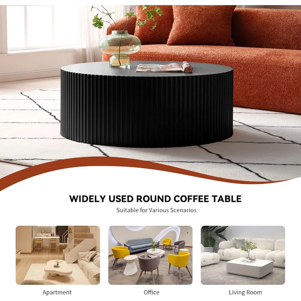 Round Coffee Table, 35.43" Modern Minimalist Center Table Tea Table with Relief Design for Living Room Apartment Small Space