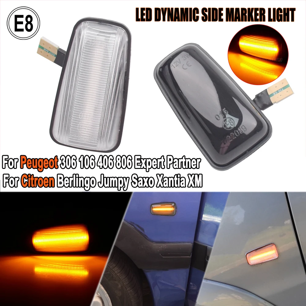 2Pcs Dynamic Led Turn Signal Side Marker Light For Peugeot 306 106 406 806 Expert Partner Citroen Berlingo Jumpy Saxo Xantia XM