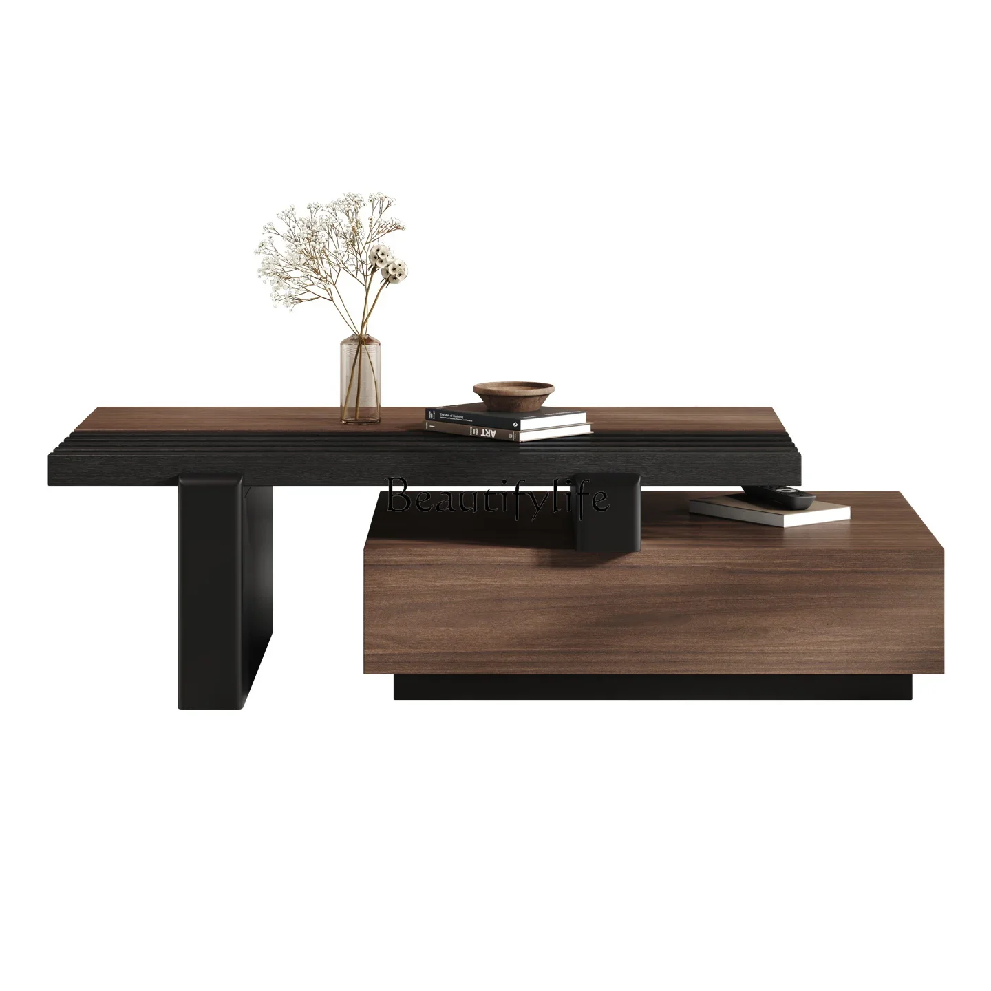 

01Walnut Mid-Century Style Extendable Coffee Table High-End Creative Small Apartment Home Use