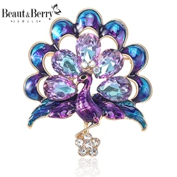 Beaut&Berry Classic Rhinestone Peacock Brooches for Women Animal Pins Casual Party Accessories New Gifts Friends Decoration