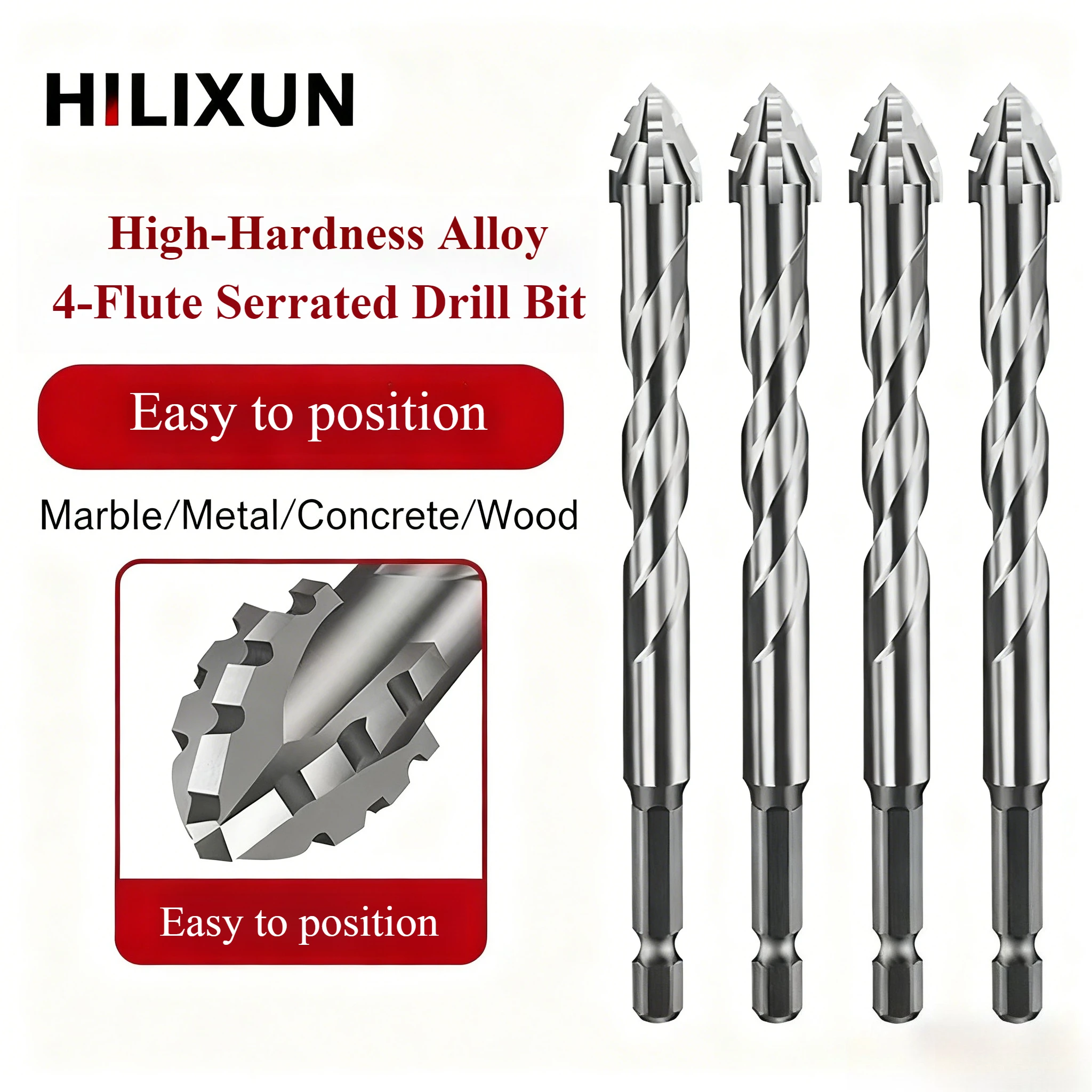 

HILIXUN 4-edge Serrated Drill Bits For Dry Drilling Tiles/Glass/Marble/Concrete Durable Drill Bits 3-12mm Drilling Tool