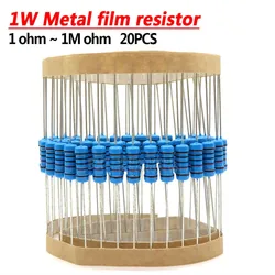 Resistore a film metallico 20 pezzi 1W 1% 1R ~ 1M 1 2 10 22 47 100 330 ohm 1K 4.7K 10K 22K 47K 100K 330K 470K 2R 10R 22R 47R 100R 330R