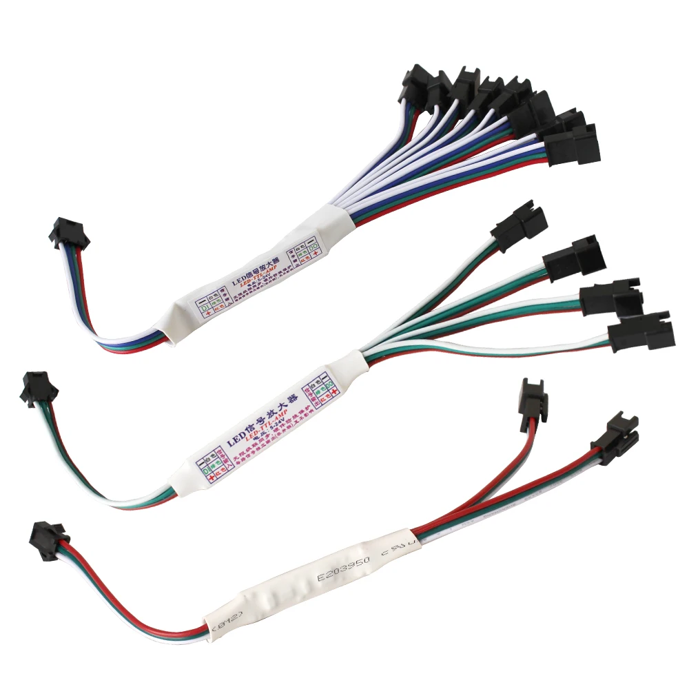 Mini LED Signal Amplifier 1-to-2/4/8 TTL Repeater Module for WS2812B/SK6812 RGBIC Strip 3Pin/4Pin Addressable Pixel Lights 5-24V