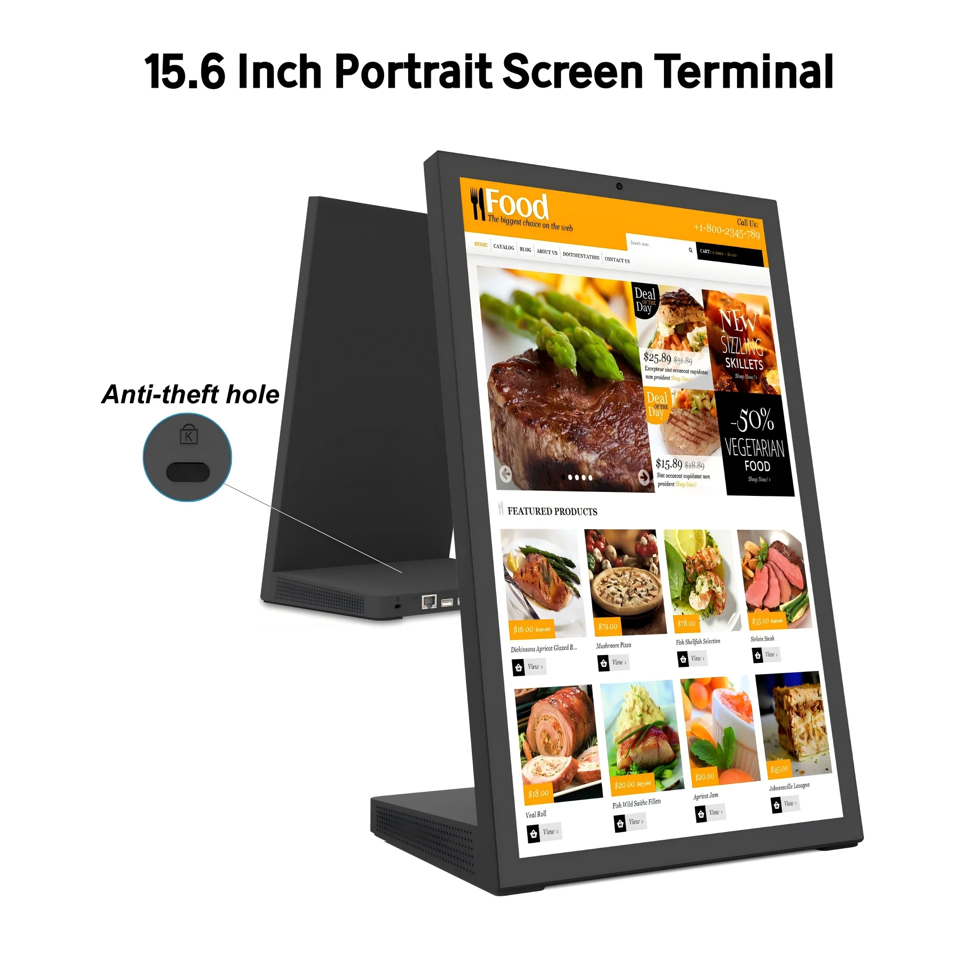 

15,6-дюймовый портретный экран для заказа клиента POS, настольный киоск Android 15, сенсорный дисплей 4G + 64G, машина с рейтингом клиента