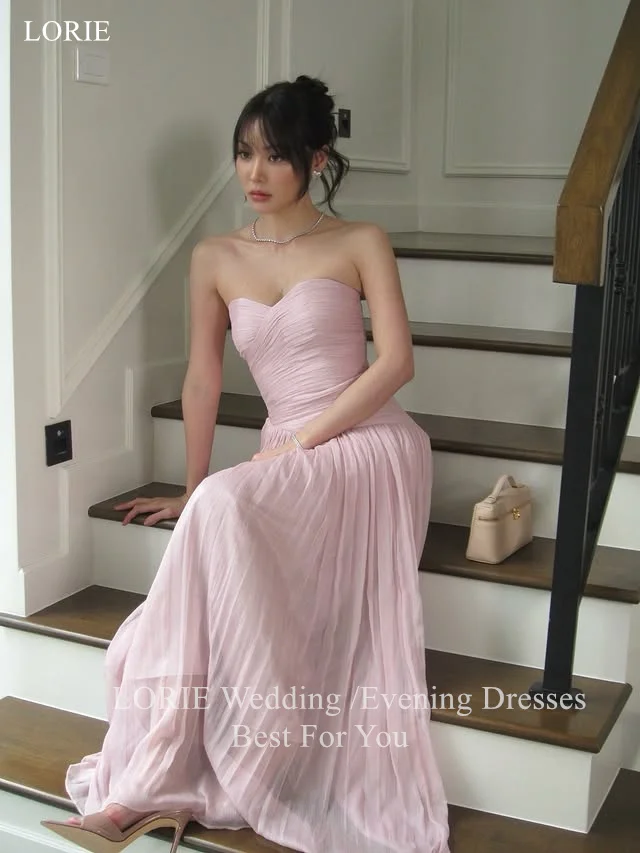 

LORIE Chic Chiffon Pink Evening Dresses Sleeveless Draped Strapless Party Dress Pleat Floor-Length Prom Gowns Customized