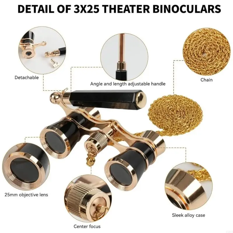 Magnification Operas Glasses Gold Chain Regulable Handle Theater 69HD