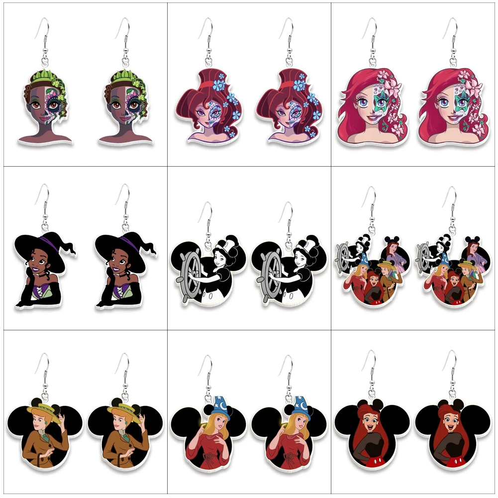 

Halloween Disney Princess Funny Face Mickey Head Ear Hook Jewelry Gifts Acrylic Colorful Women Girls Hanging Pendant Earrings