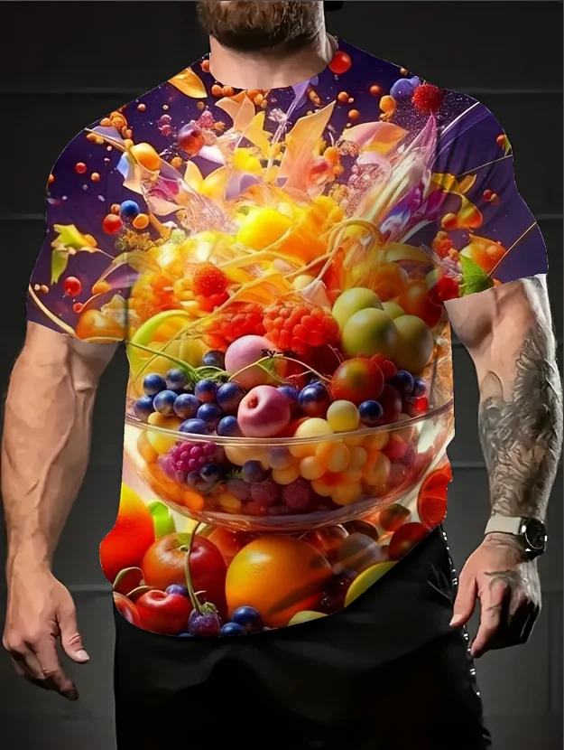 

Яркая мужская футболка с 3D фруктовым рисунком для вечеринок — повседневные мужские футболки с короткими рукавами и круглым вырезом, уличная мужская одежда большого размера