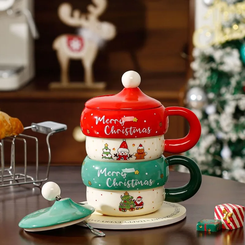 430ml Santa Claus Coffee Cup Cartoon Ceramic Mug Exquisite Afternoon Tea Flower Tea Cup Home Breakfast Milk Mug Christmas Gifts
