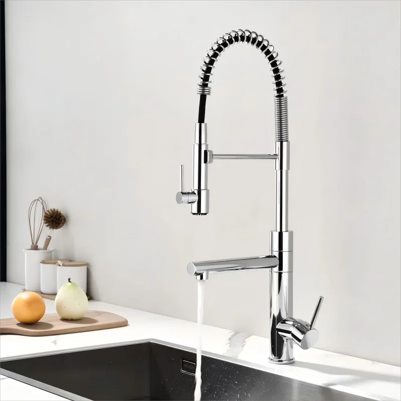 

Luxury High Quality Brass Pull-down Sprayer Kitchen Sink Hot And Cold Mixing Faucet