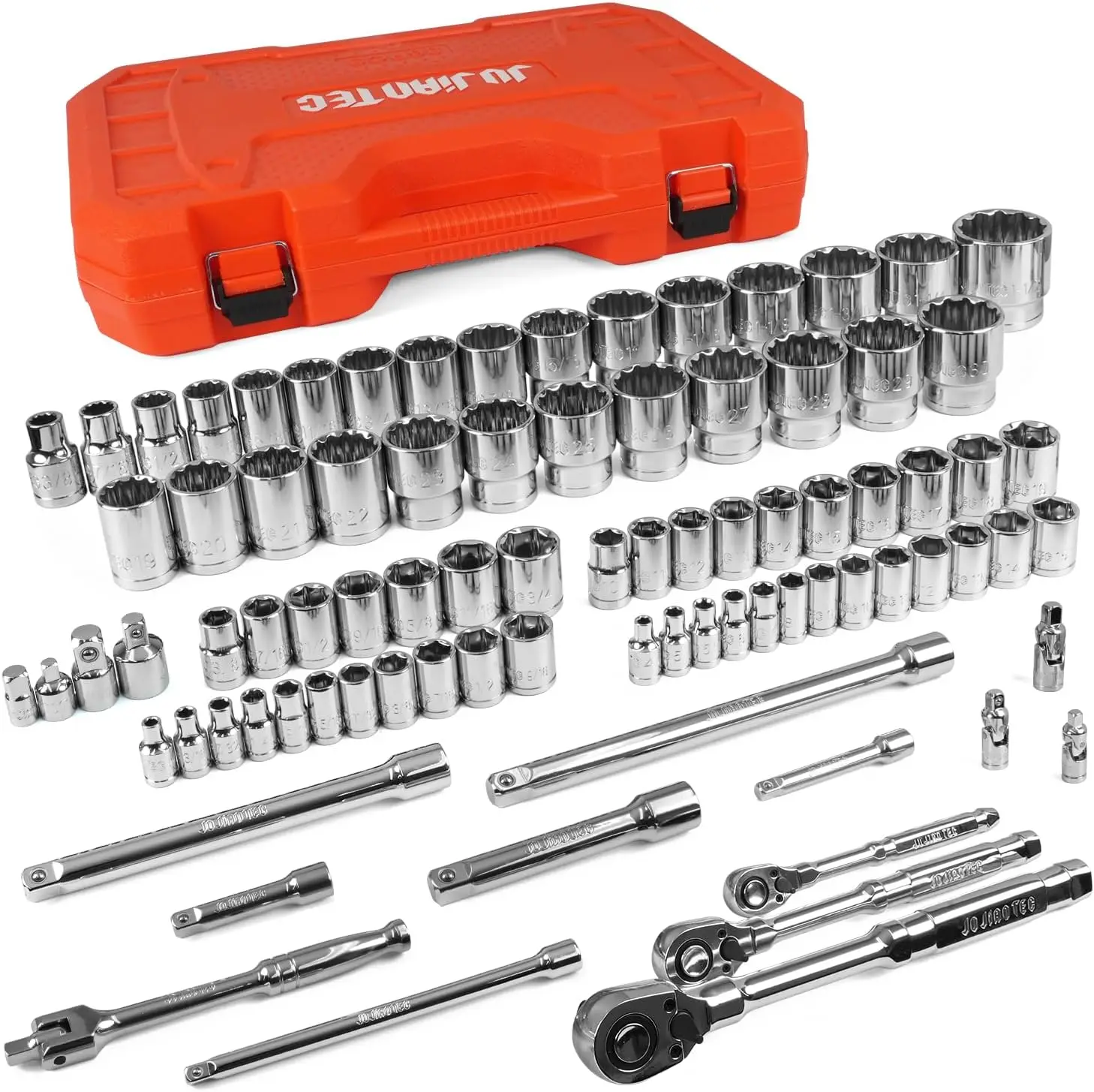 

86-Piece Mechanics Tool Set, 1/4" 3/8" 1/2" Drive Socket & Ratchet Set, SAE/Metric, 90-Tooth Ratchet, CR-V Steel with Case
