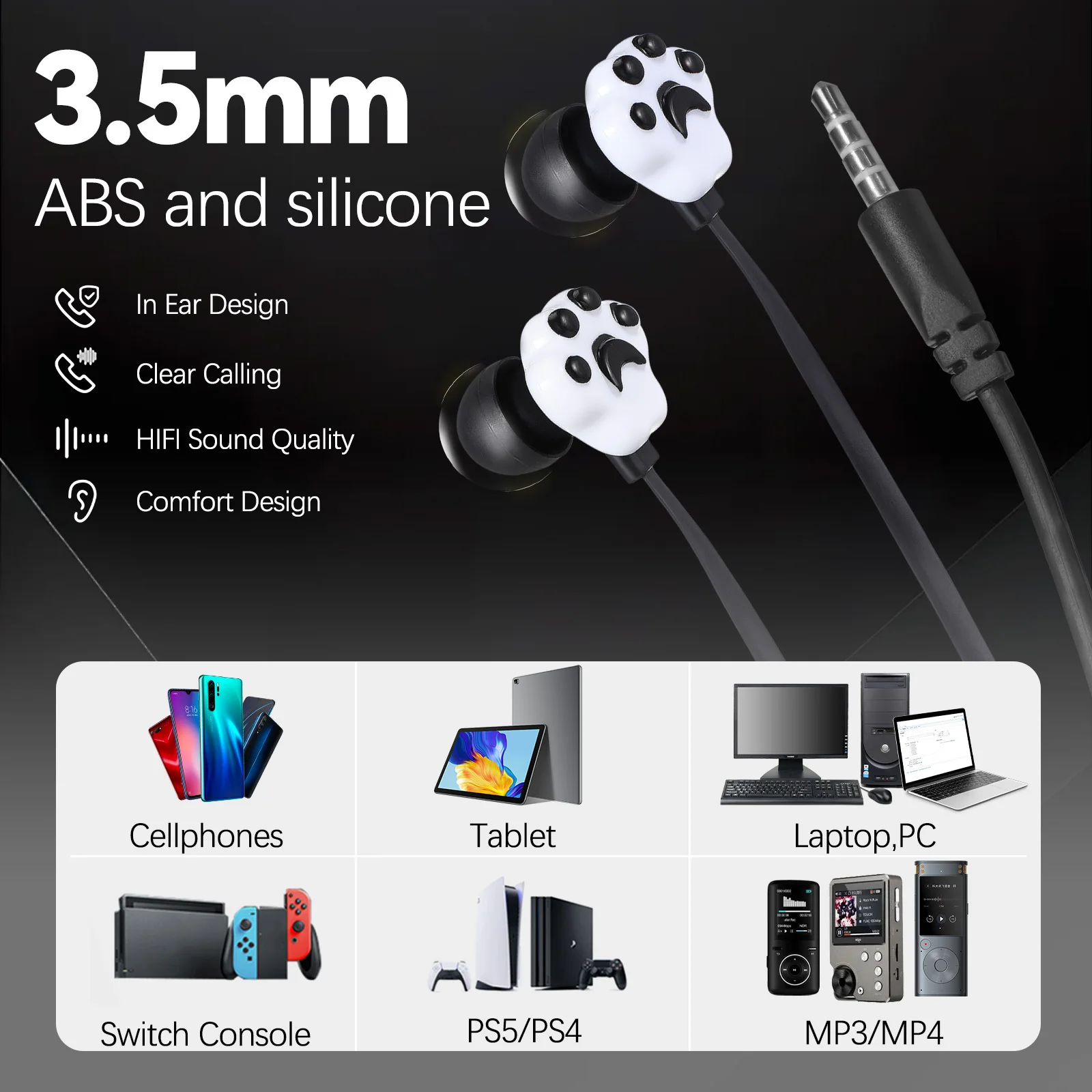 Креативные черные мультяшные наушники с когтями котенка, удобные и прочные наушники с мультяшным ящиком для хранения