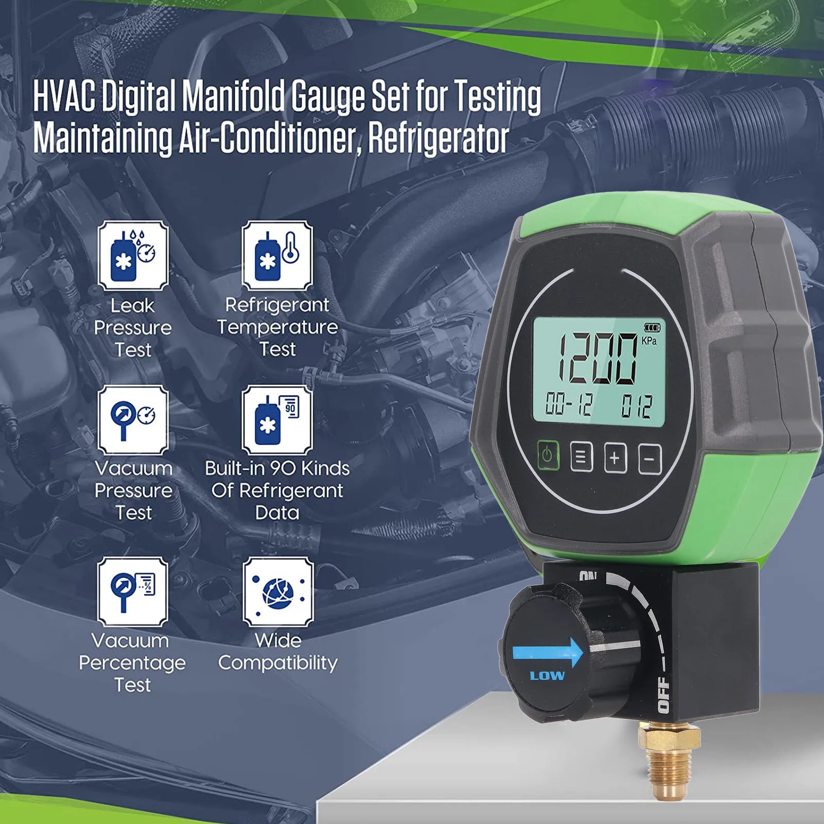 

Digital Manifold Meter 3 Working Modes Refrigeration Manifold Gauge 0KPa-6000KPa High Accuracy Sensor for Cold Storage Chamber