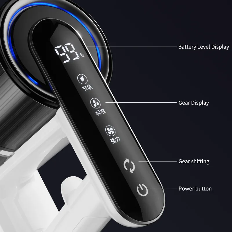 مكنسة كهربائية لاسلكية 15000 باسكال كشف الغبار بالضوء الأخضر 270 °   فرشاة مرنة وقت تشغيل 30 دقيقة 900 مل كوب غبار متعدد الأسطح