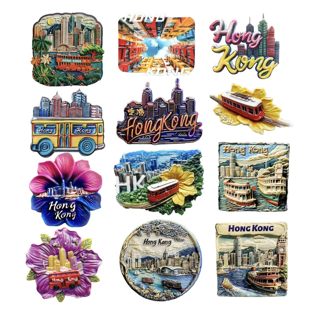 Asia HongKong Resin 3D Fridge Magnets Tourism Souvenir Refrigerator Sticker Handicraft Gift Decoration Articles