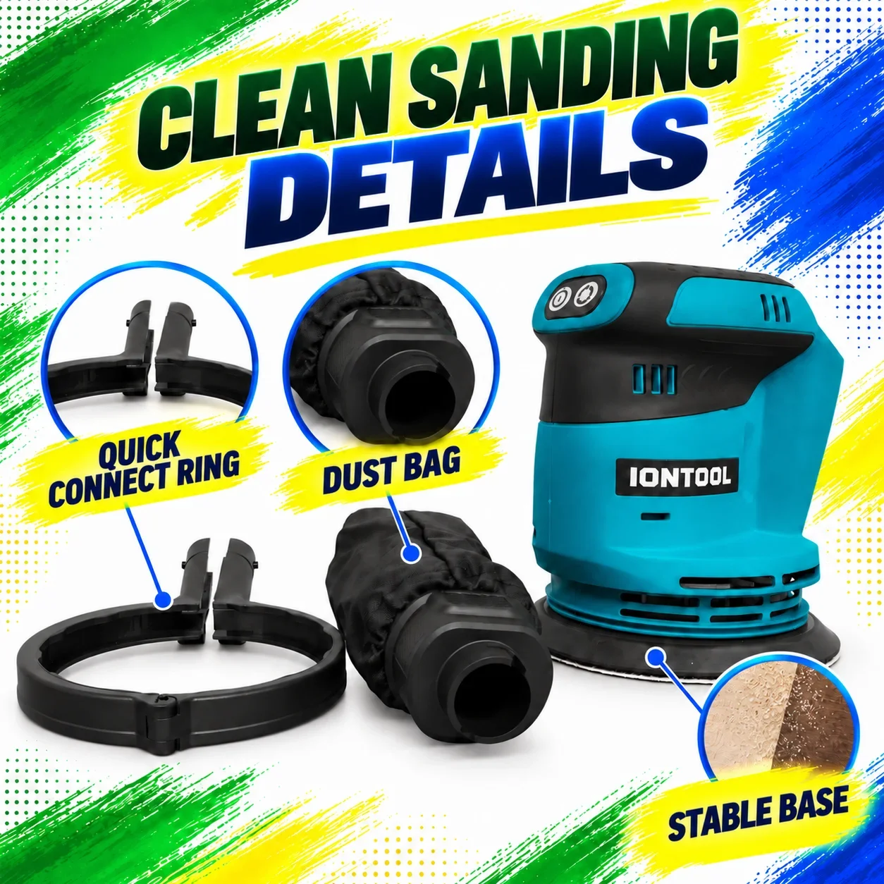 IONTOOL Durable Cordless Orbital Sander 9500rpm For Furniture Veneer Sanding and Edge Banding Smoothing and Surface Polishing - view 6