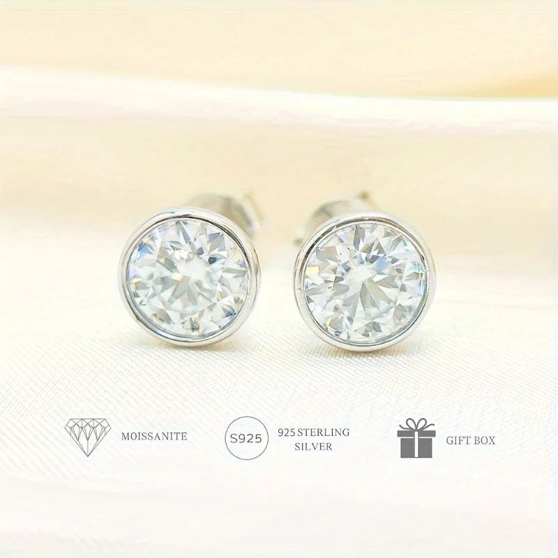 1pair 0.5/1/2/3Carat S925 Silver Moissanite Bubble Stud Earrings, Women&Men's Daily Ear Jewelry, Anniversary Valentine's Day.