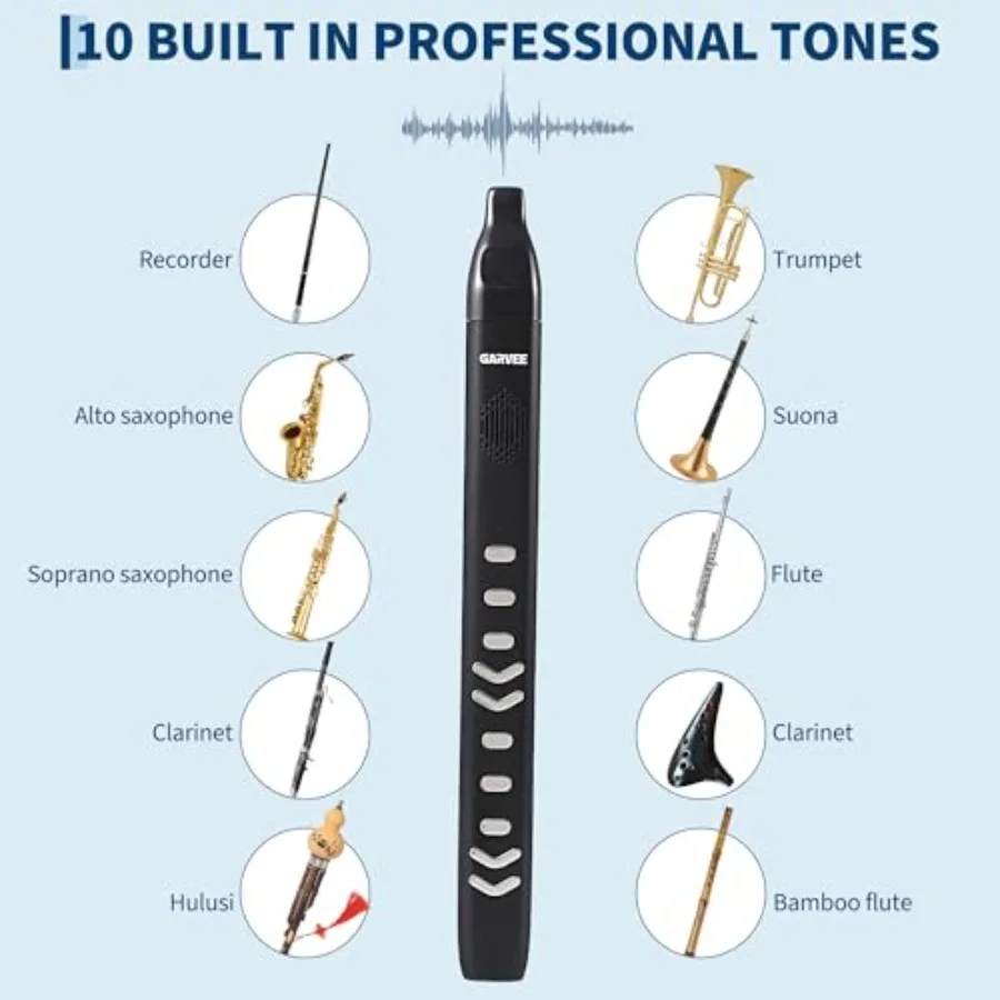 Digital Wind Instrument with Built-In 10 Tones 2 Fingering Modes MIDI Connectivity USB Rechargeable Design Professional Perform