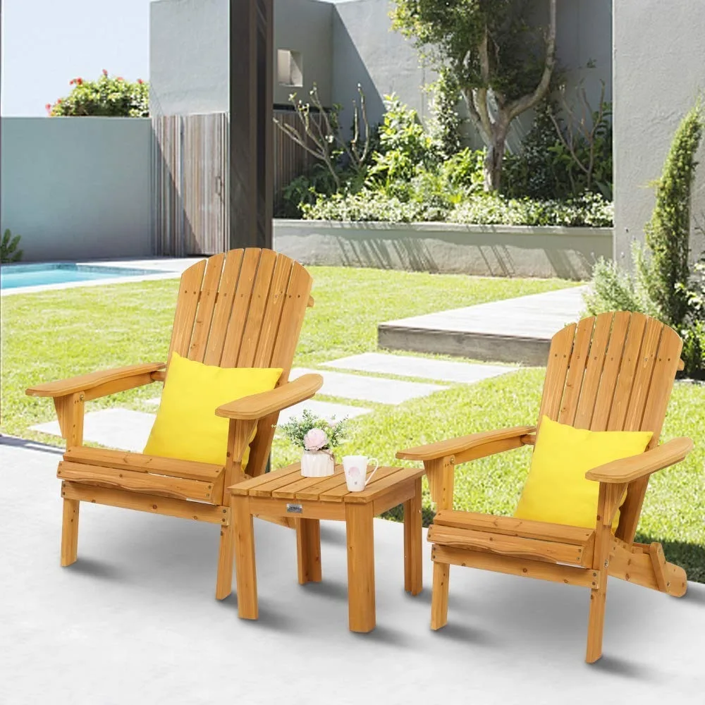 

Folding Wooden Adirondack Chair Set of 2 and Table Set, Fire Pit Seating Ergonomic Design, Folding Outdoor Patio, Customized
