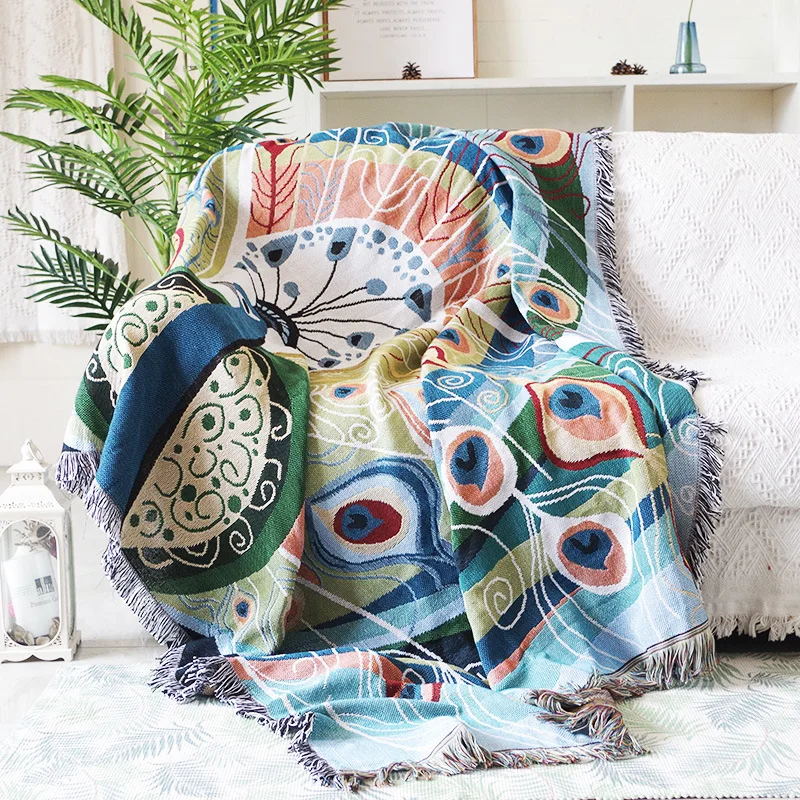 Textile City Ins Peacock Figure Double Sided Throw Blanket Soft Comfy Home Decor Sofa Cover Quality Dust Bedspread 160x220cm