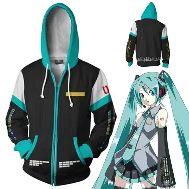 

New Anime Miku men and women cotton cardigan zipper hooded cosplay hoodies sweatshirt Harajuku winter Jack Christmas gift to 5XL