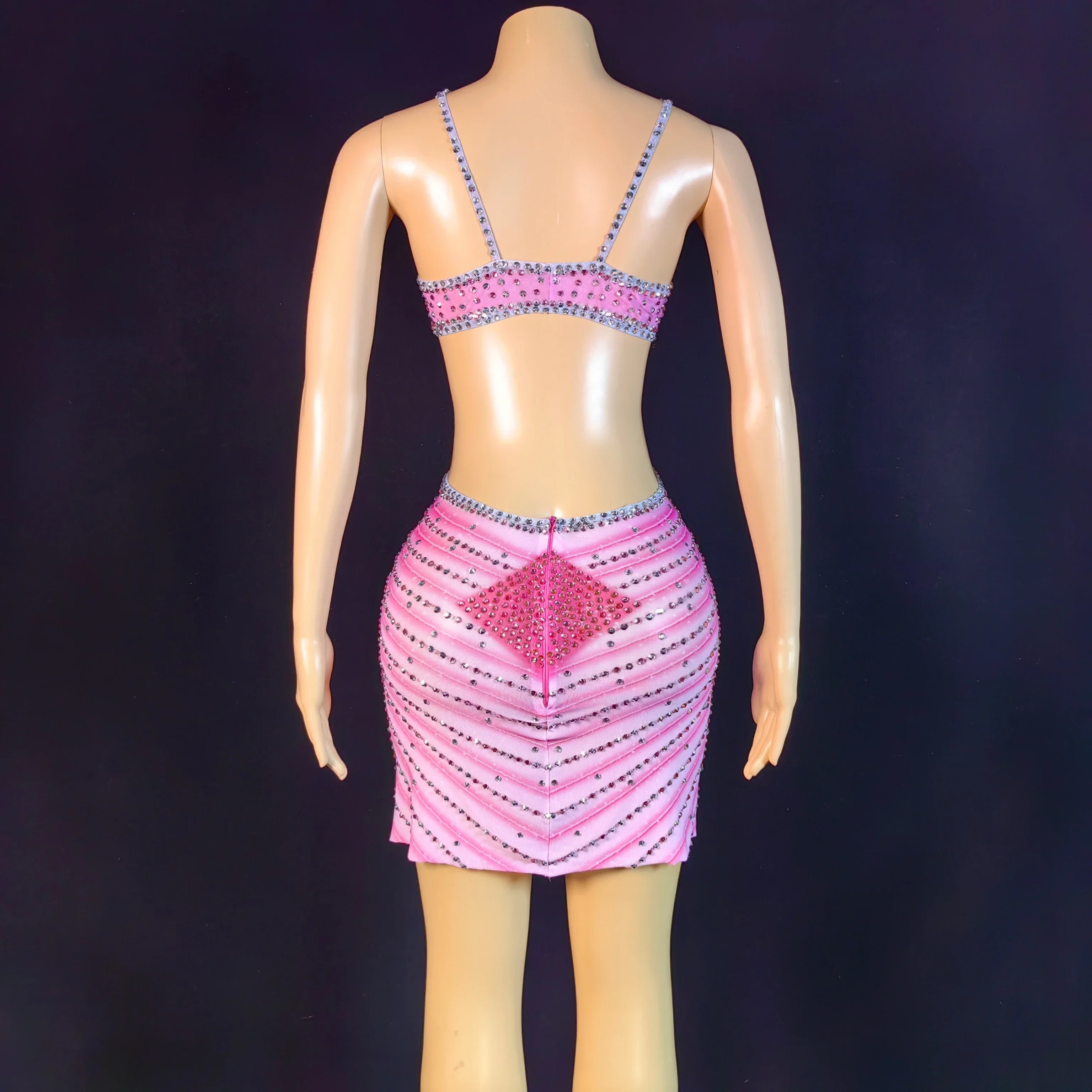 

Sexy Sparkly Rhinestones Short Dress Summer Backless Women Evening Celebriate Birthday Dress Nightclub Outfit Show Stage Wear
